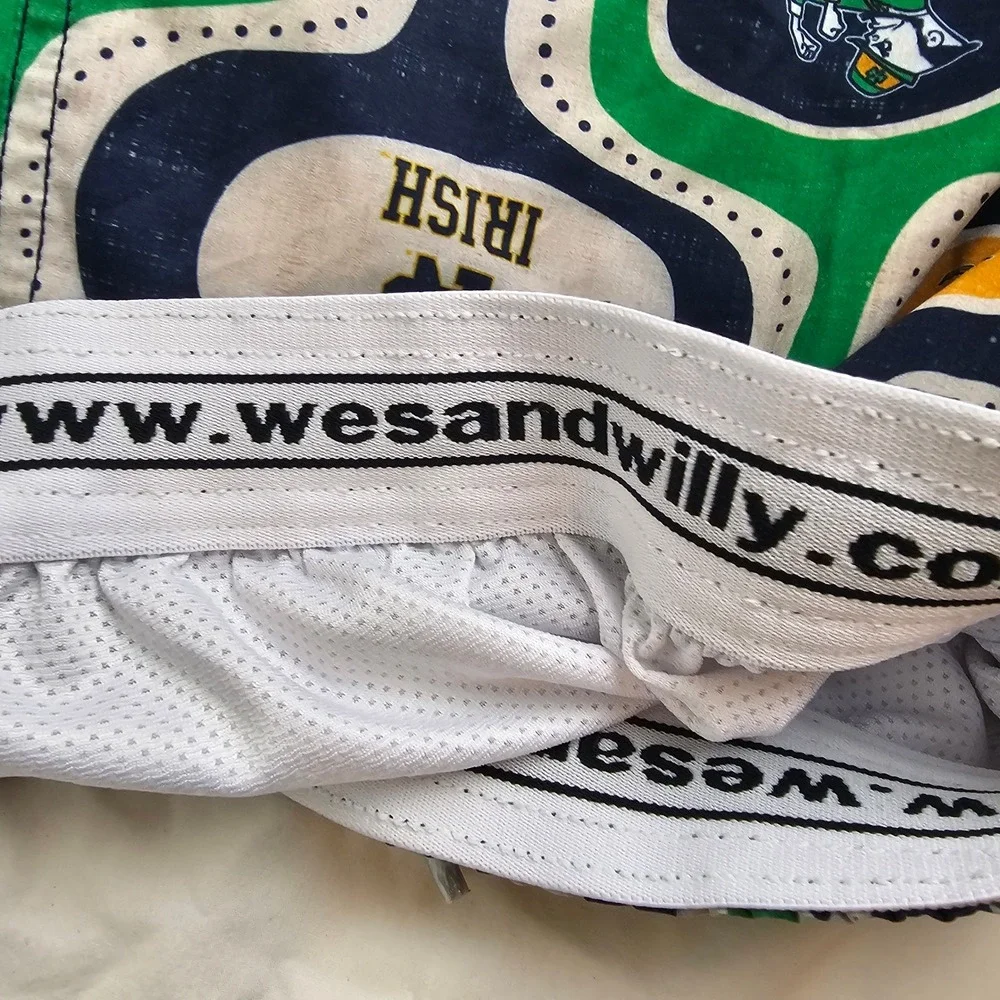 Wes and Willy Notre Dame Fighting Irish Swim Trunks XL Retro Print Board Shorts